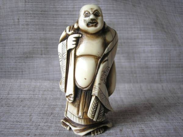 Antique Netsuke Okimono  Hotei Luckey God  Meiji