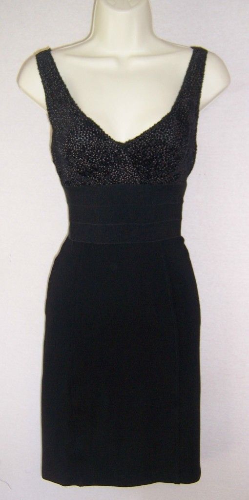 MSSP Black Sleeveless V Neck Stretch Spandex Cocktail Evening Dress M