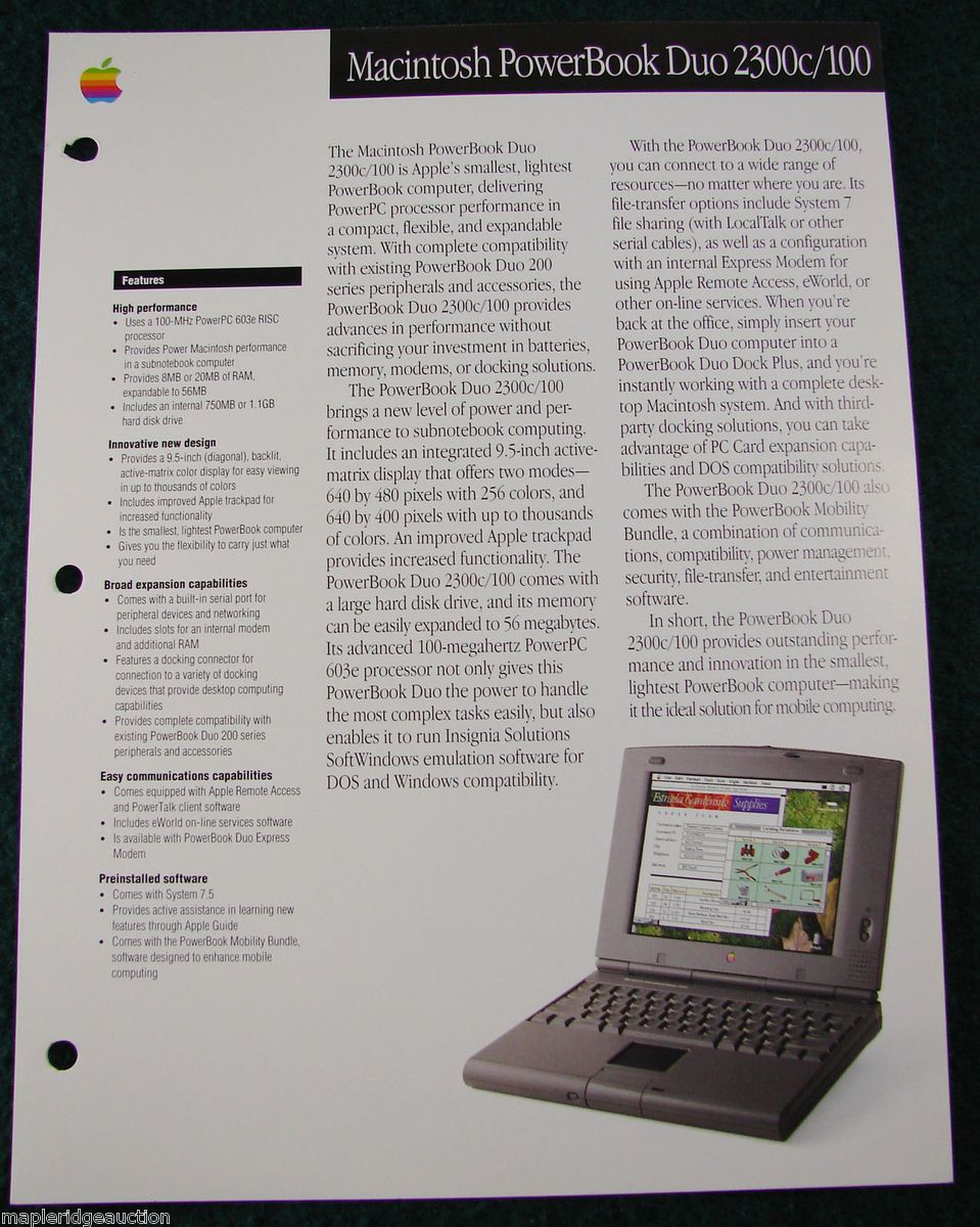 Apple Computer Macintosh PowerBook Duo 2300C Brochure C 1995 Mac