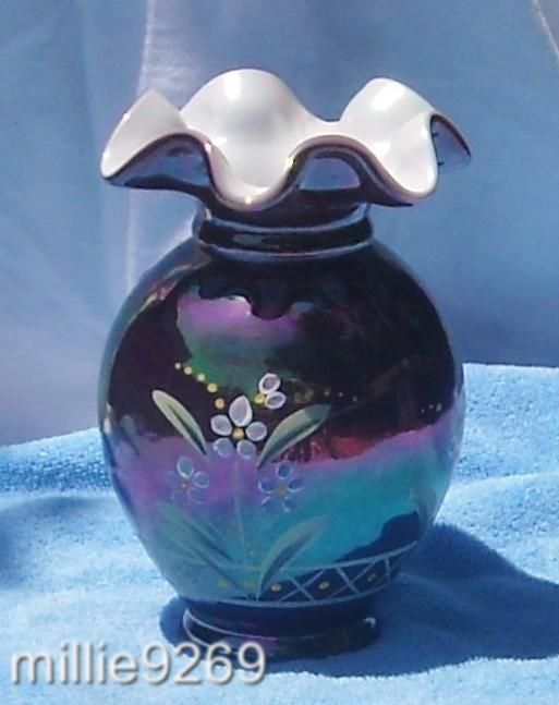 Fenton 5.5 Amethyst Overlay Iridized Vase 2003 for  #C5134, Fenton