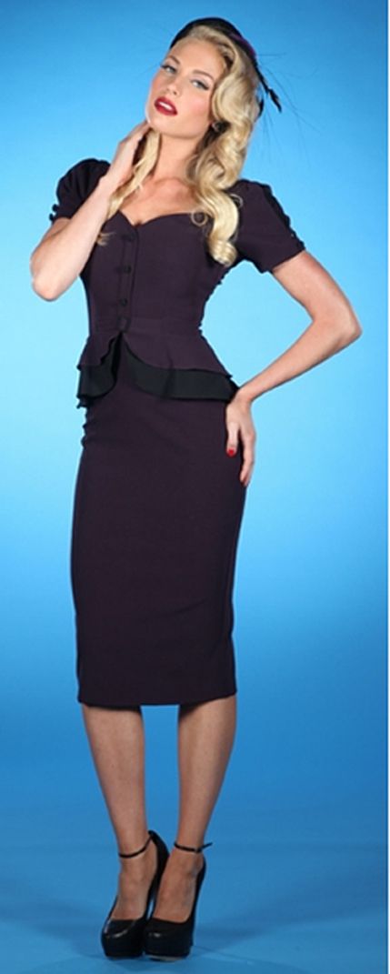 Staring Dress Faith Eggplant with Black Trim Mad Men Style New