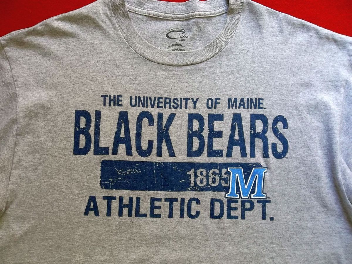Mens U of MAINE T Shirt sz L athletic dept Black Bears college