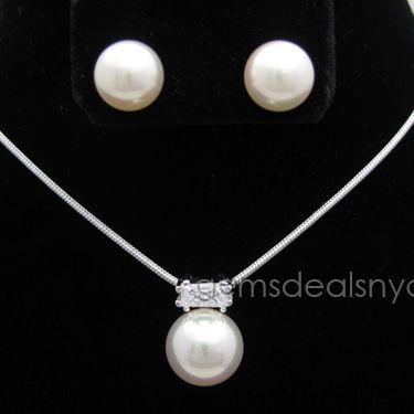 155 MAJORICA Pearl Sterling Silver Earrings Pendant Necklace Set MJ07