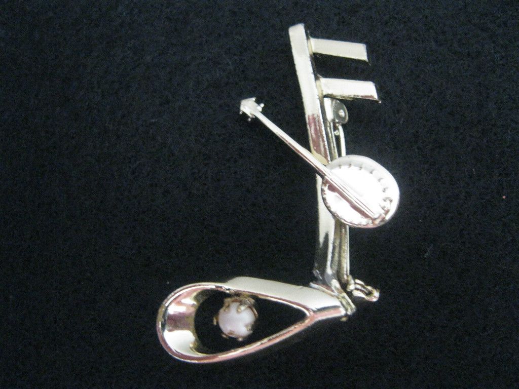 Mamselle Banjo Musical Note Gold Tone Brooch
