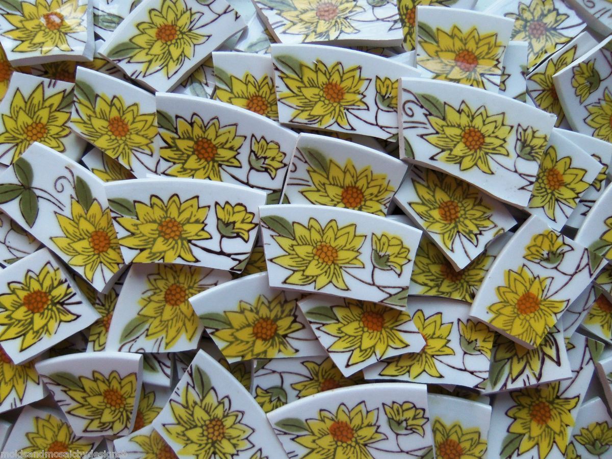 Yellow Dasies Vintage Mikasa Mosaic Tiles Vibrant handcut Nice Tiles