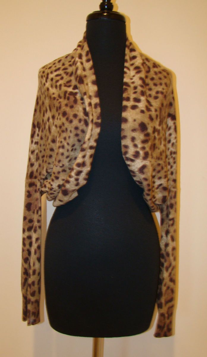  Leopard Cashmere Shrug Sweater Top L