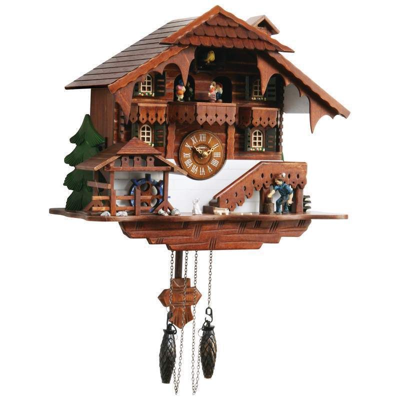 Large Cuckoo Clock AX Man Cutting Wood Moving Water Wheel Cuckoo Bird