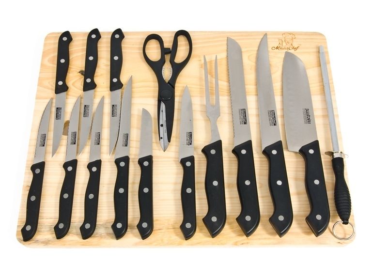 16pc Kitchen Knife Set w Wood Cutting Board Steak Knives Shears