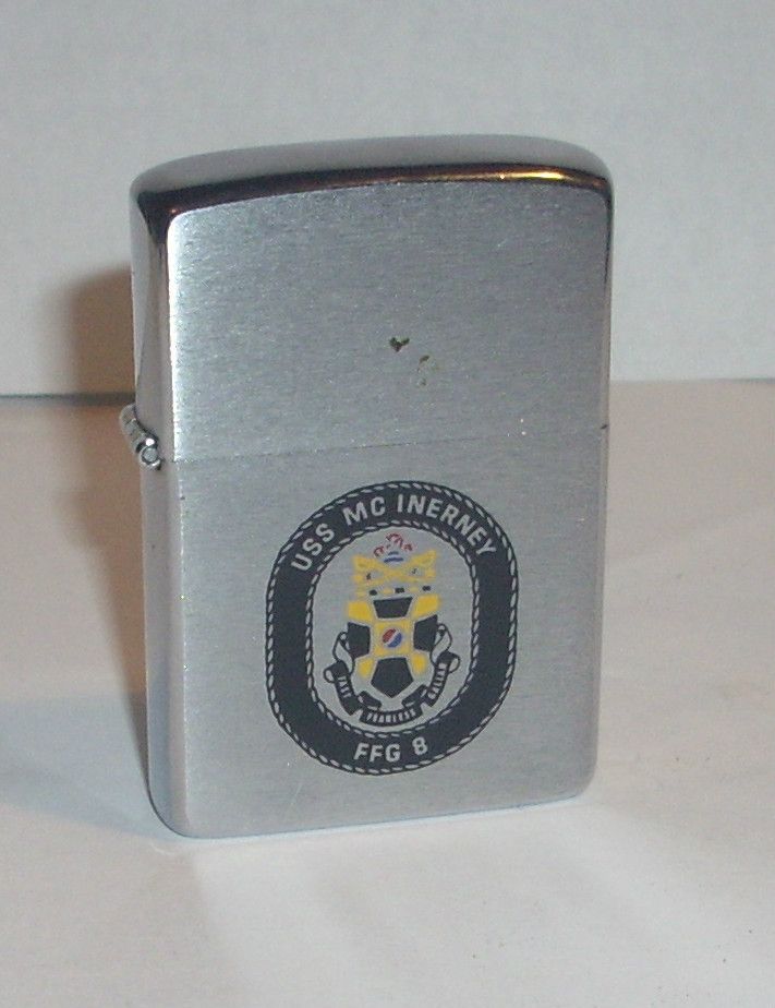 1984 Zippo SHIP Lighter USS McInerney FFG 8 Frigate Good Condition