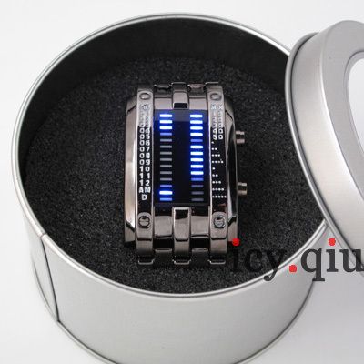 Digital Watch Blue LED Watch Metal Band Boys Mans Gift Black P8