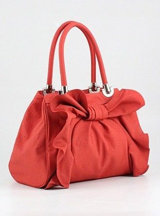 Melie Bianco Handbag Ruffled Gift Bow Satchel Tote Red