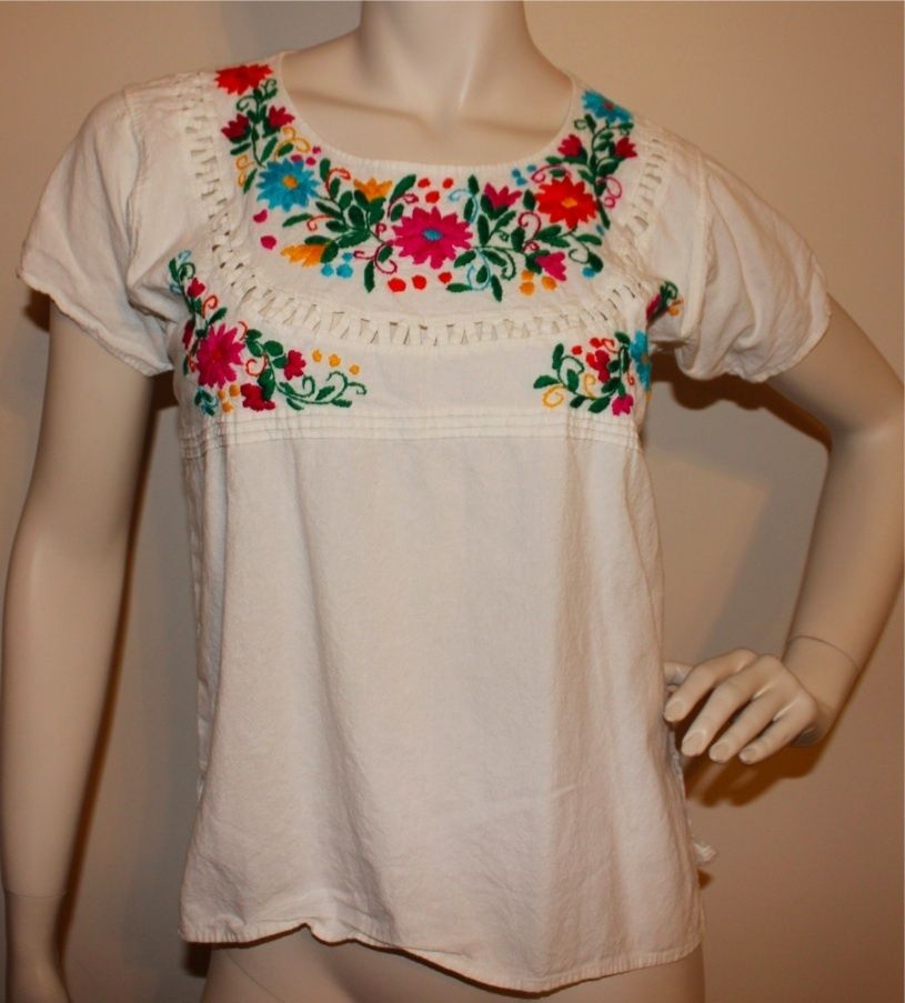 El Interior Austin TX Embroidered Mexican Peasant Top Blouse Small