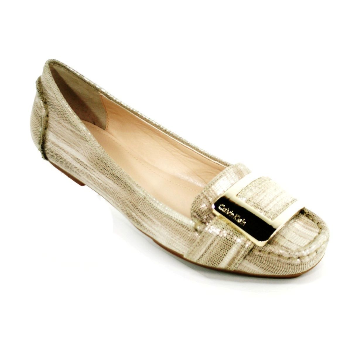 Calvin Klein Women’s Flats E0067 Monet Metal Lizard Beige Camel