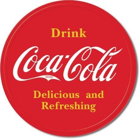 Cola ROUND TIN SIGN Red COKE Vtg Button Logo metal wall decor ad 1658