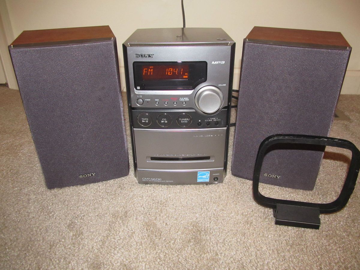 Sony Micro Hi Fi Stereo System CD AM FM Tape  2 Sony speakers CMT