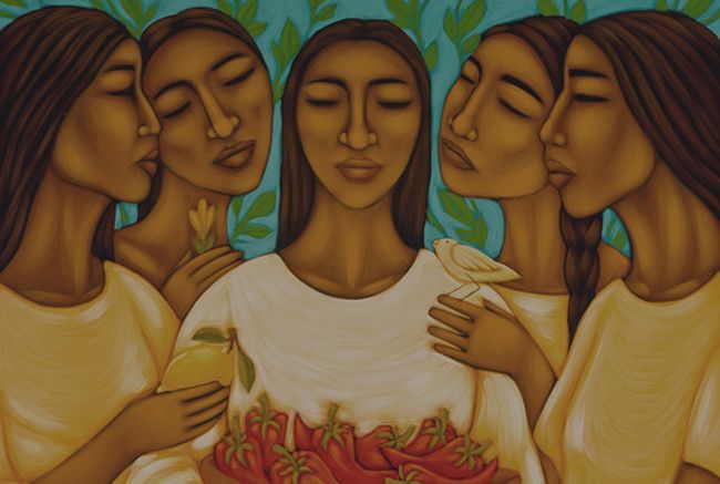 Print Women Sisters Food Ethnic Mexican Art Painting