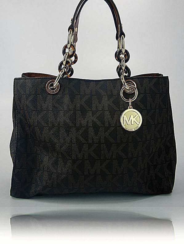 Michael Kors Womens Handbag Brown PVC Cynthia MK Logo Satchel Purse