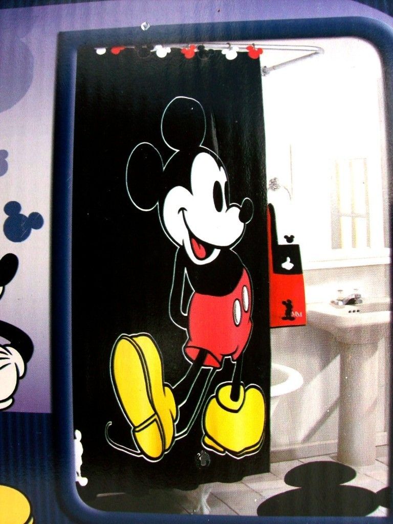 Disney Shower Curtain Mickey Mouse Set Of 12 Hooks 100 Cotton New 72 X