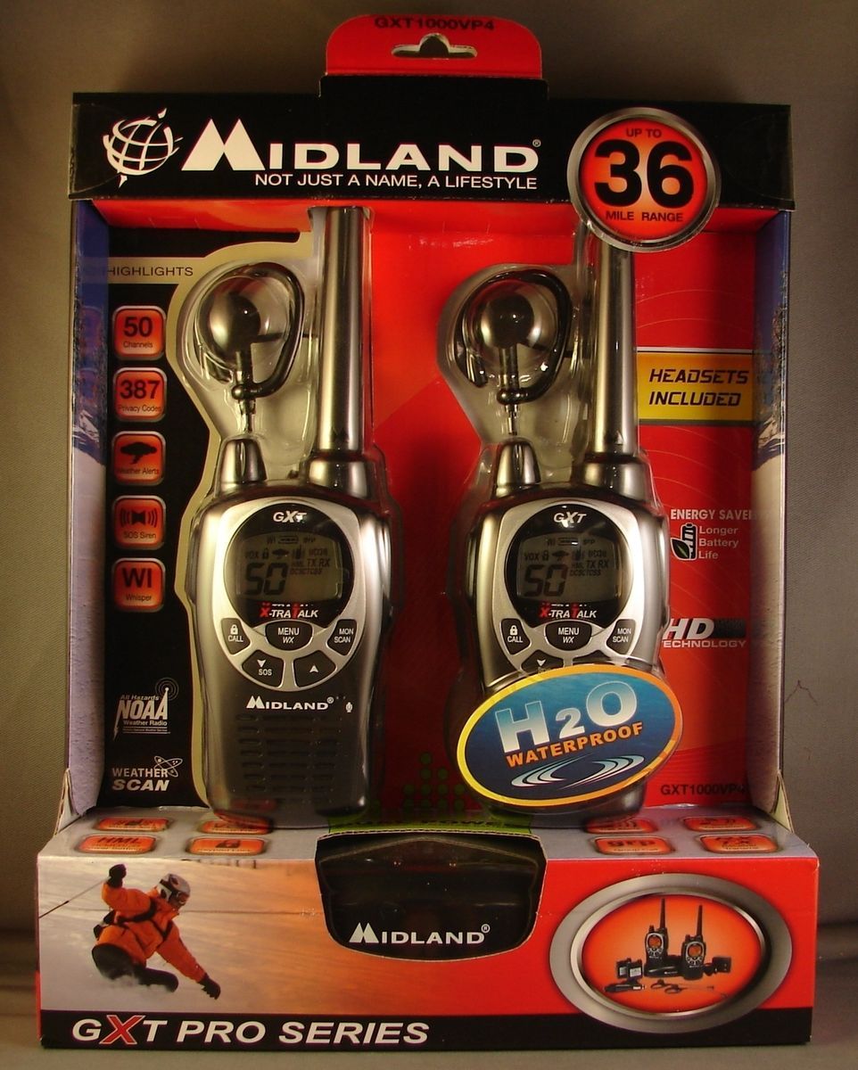 Midland GXT 1000VP4 Black Up To 36 Mile, 2 Way Radio X TRA Talk 50