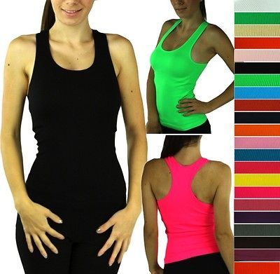 Seamless Ribbed Racerback Sports Tank Top Blouse Yoga Activewear Cami