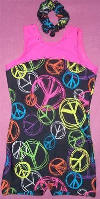 BIKETARD unitard GYMNASTICS PEACE child medium large x large pink 6 8