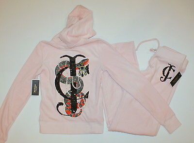 JUICY COUTURE ROSE QUARTZ SNAKE LOGO SEQUIN VELOUR TRACKSUIT 2 PC SET