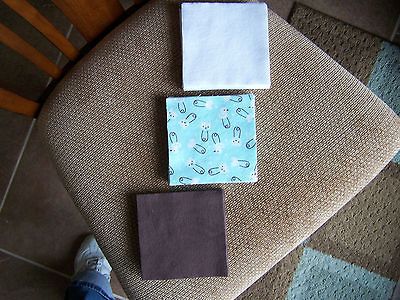 60 5 FLANNEL SQUARES*DIAPER PINS*DUCKS*BEARS*HEARTS*AQUA*BROWN*WHITE