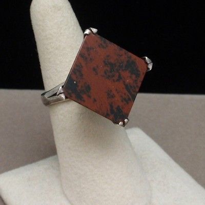 Agate & Sterling Silver Ring Vintage Modernist Cocktail Large