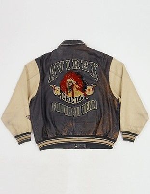 Vintage 90s AVIREX Choctaw Football INDIAN HEAD Leather VARSITY Jacket