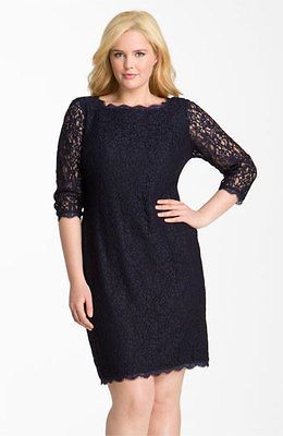 ADRIANNA PAPELL Lace Overlay Sheath Cocktail Dress Plus Size 22W New