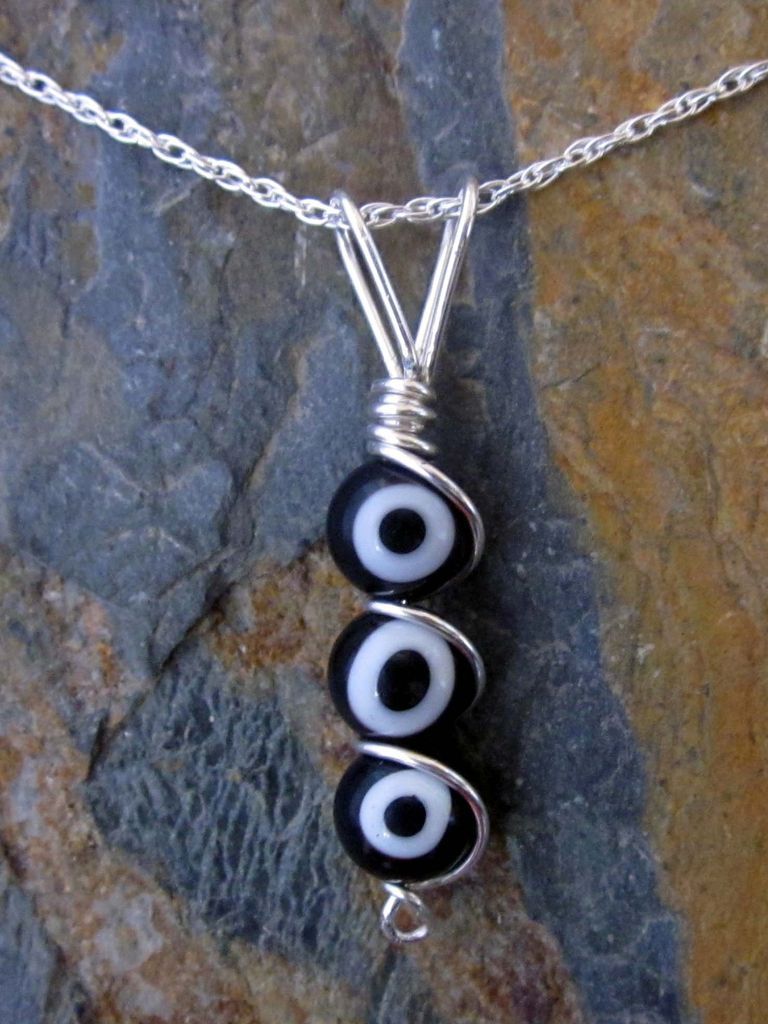 Black Evil Eye Pendant   925 Sterling Silver Necklace 18  Strength