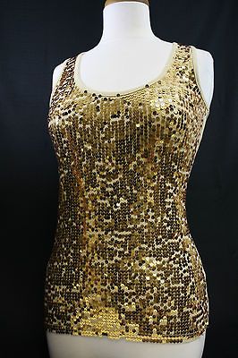 tank top GOLD stretchy womens MEDIUM elegant evening cruise club wear