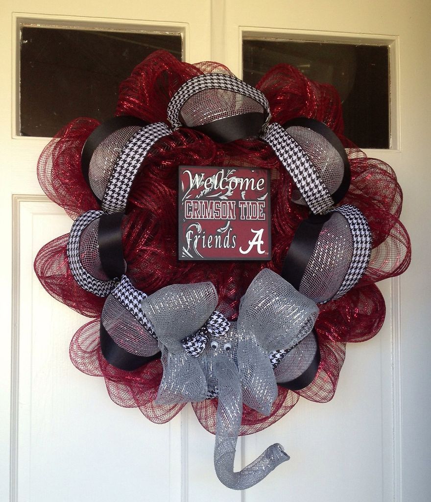 Welcome Crimson Tide Friends Alabama Deco Mesh Wreath.