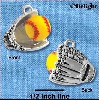 LARGE and 3 DIMENSIONAL, SOFTBALL CHARM, Enamel ball,Silver Glove