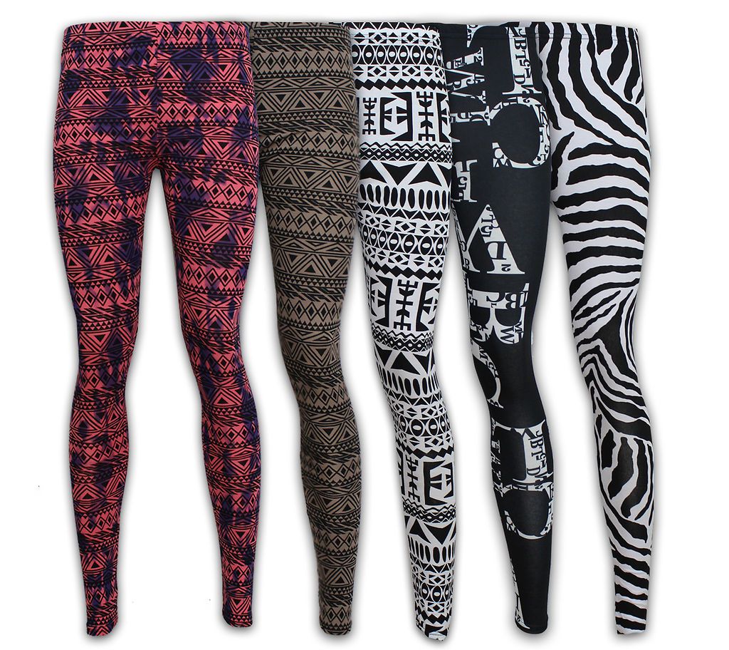 Womens Tights Aztec Zebra Alphabet Letters Print Stretch Ankle