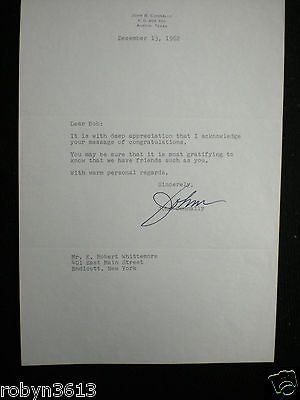 SIGNED AUTOGRAPH LETTERGOVERNOR JOHN CONNALLY DALLA S JOHN KENNEDY