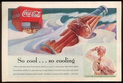 1937 N.C. Wyeth art Coca Cola bottle & machine in snow Coke vintage