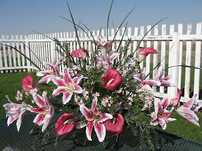 White Lily Valentines Day Funeral Sympathy Grave Saddle Urn Flower