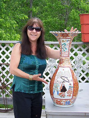 RARE ANTIQUE 1900 JAPANESE LARGE FLOOR VASE SIGNED 30 TALL