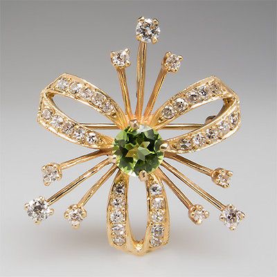 Newly listed Antique Peridot & Old European Cut Diamond Brooch Solid