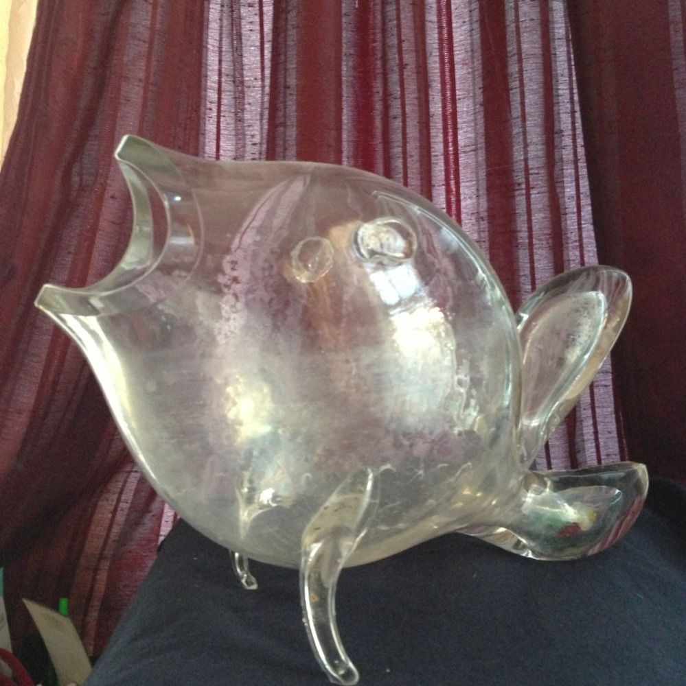 BLOWN ART GLASS FISH BOWL VASE PLANTER DISPLAY PIECE