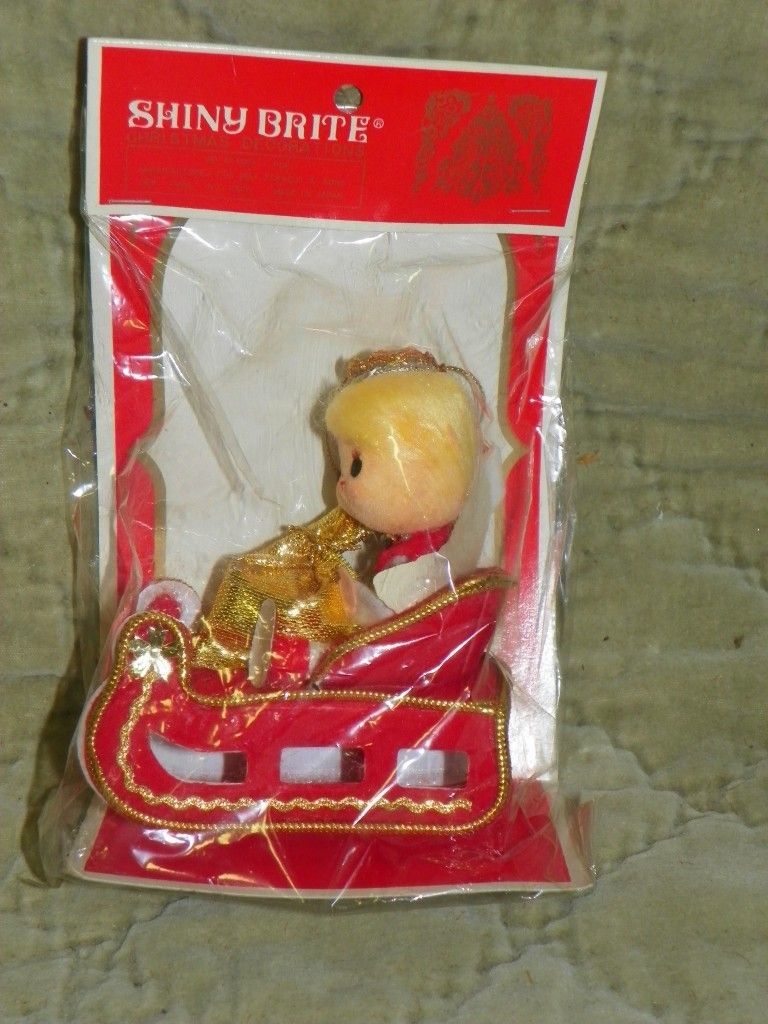 Shiny Brite Japan Christmas Ornament Angel on a Sleigh New MIP