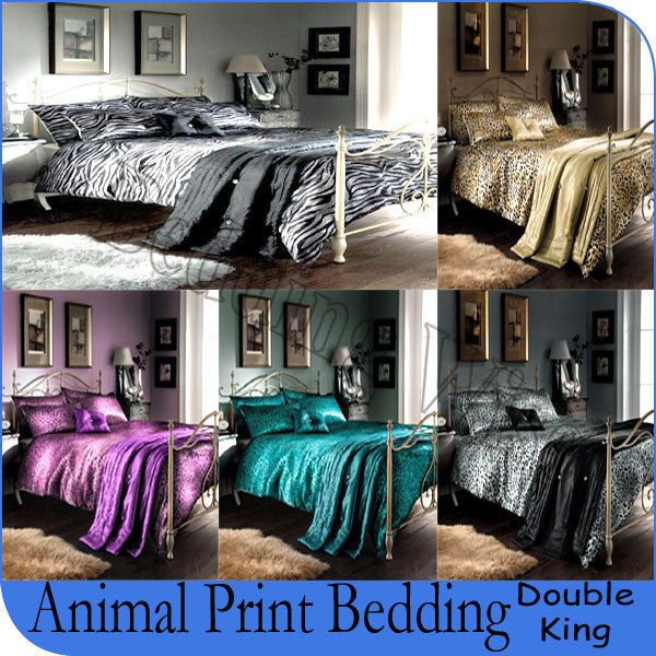 5Pcs Animal Print leopard & Zebra Bedding Polyester Comforter Bed Set