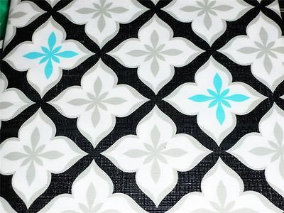 Black/Blue Aqua Teel/White~Retro/Vintage/Floral~Flannel Back~52x70