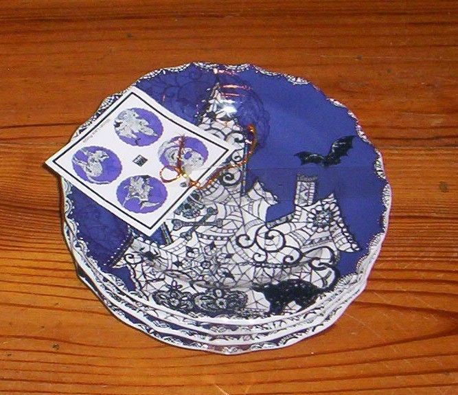 Wiccan Lace Purple Appetizer Party Bread Butter Plates NWT S/4 Gothic