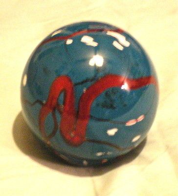 NEW TURQUOISE, CRIMSON, & WHITE ART GLASS PAPERWEIGHT ~ 4 DIAMETER