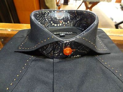 BOGOSSE SPORT SHORT SLEEVE SHIRT SPREAD COLLAR BLACK ORANGE STITCH