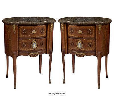Pair of Antique Louis XV Marble Top End Tables with Brass Accenting