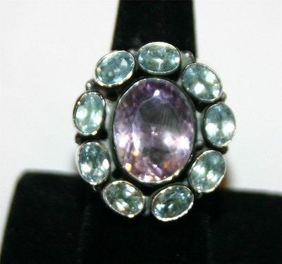 Sterling,AMETH YST & AQUAMARINE lg. genuine RING vintage