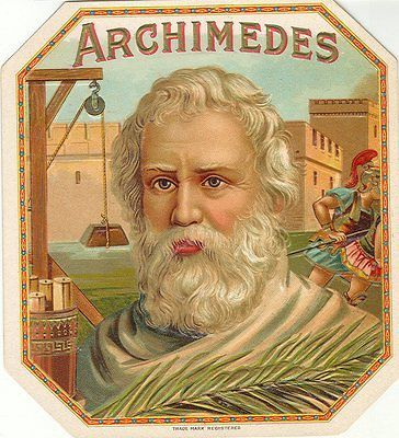 ARCHIMEDES   OUTER CIGAR LABEL ANTIQUE LITHOGRAPH   GREEK SCIENTIST